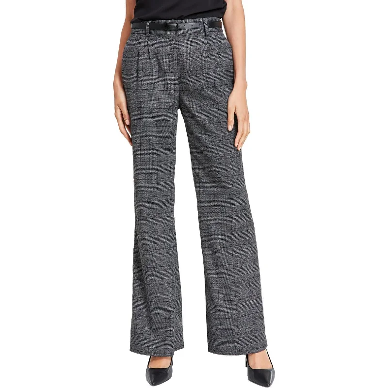 Calvin Klein Womens Pleated Glen Plaid Wide Leg Pants