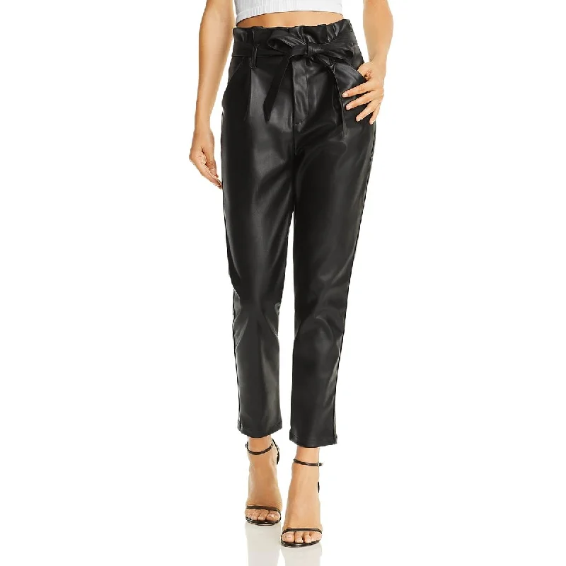 Lucy Paris Womens Faux Leather Pleated Casual Pants