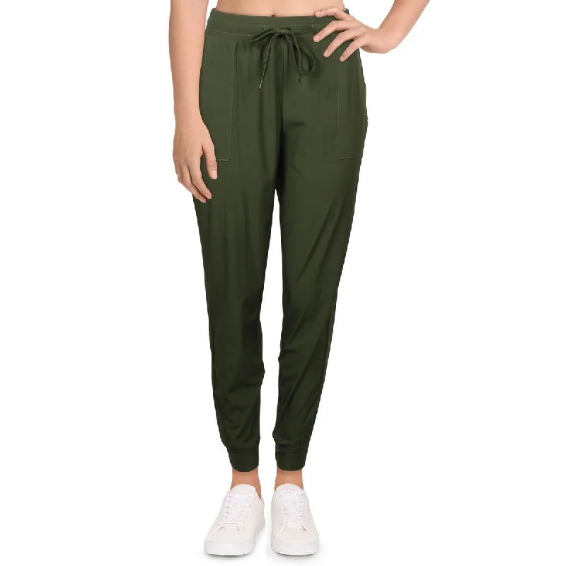 Nicole Miller Sport Women's Woven Contrast Trim Activewear Fitness Jogger Pants