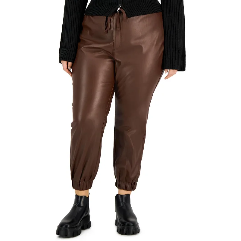 Tinseltown Womens Juniors Faux Leather Plus Jogger Pants