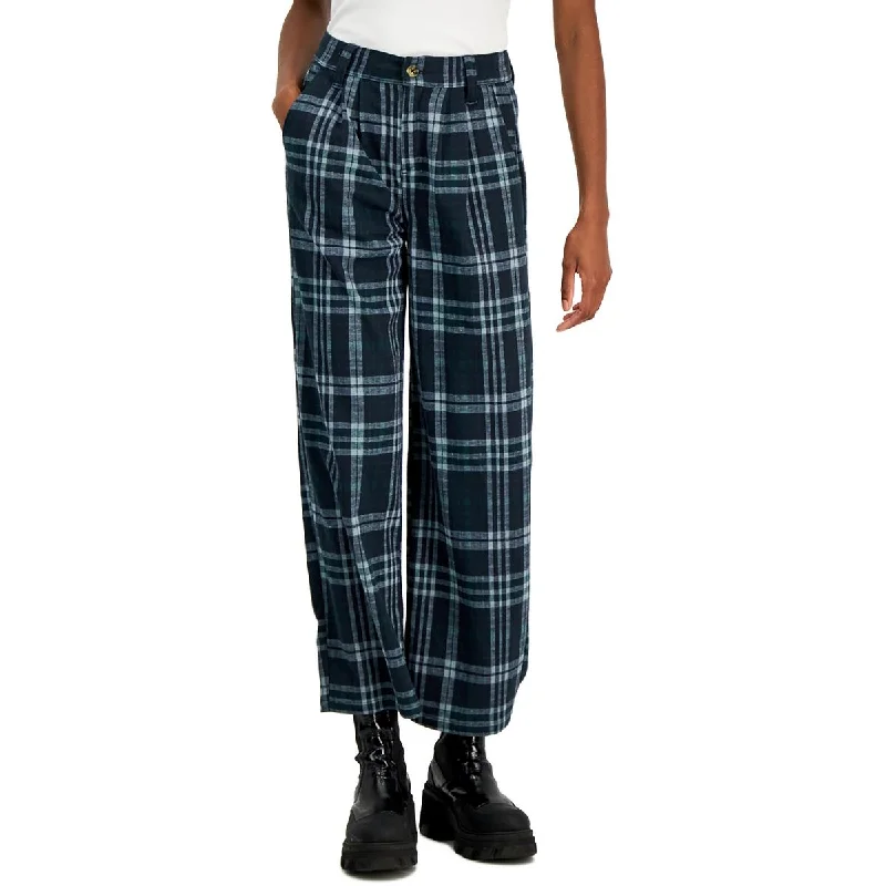 Vanilla Star Womens Juniors High Rise Plaid Trouser Pants