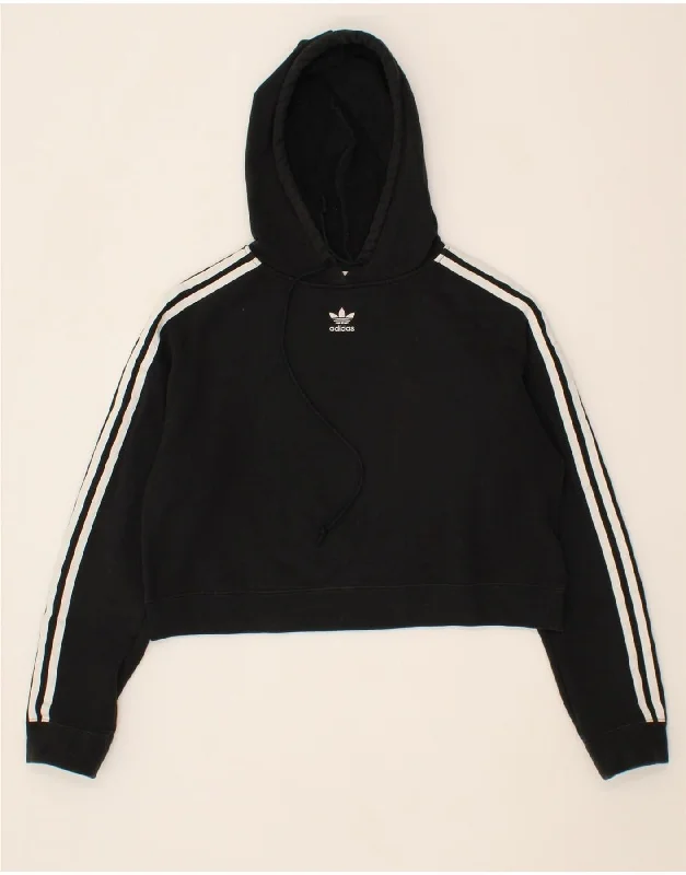 ADIDAS Womens Oversized Crop Hoodie Jumper UK 8 Small  Black Cotton North Face sweaters