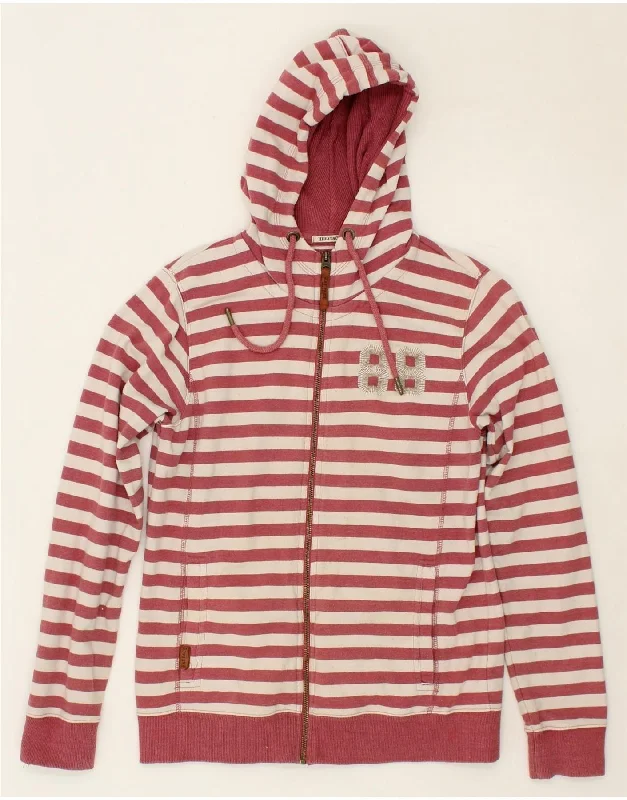 FAT FACE Womens Heritage Zip Hoodie Sweater UK 14 Large Red Striped Cotton Cheap sweaters