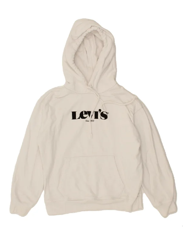 LEVI'S Womens Oversized Graphic Hoodie Jumper UK 10 Small White Cotton Date night sweaters