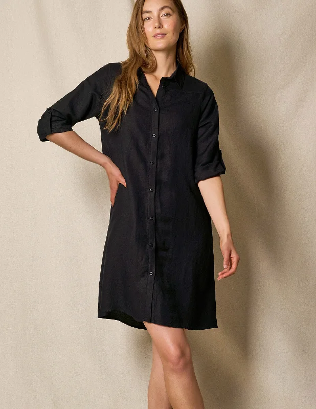 Linen / Bamboo Shirtdress - Black Patagonia sweaters