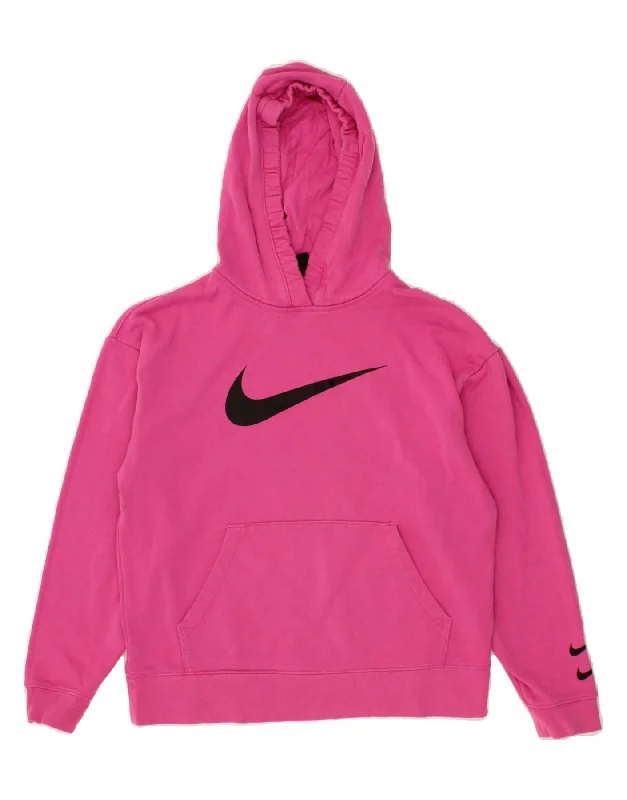 NIKE Womens Oversized Graphic Hoodie Jumper UK 10 Small Pink Cotton Holiday sweaters