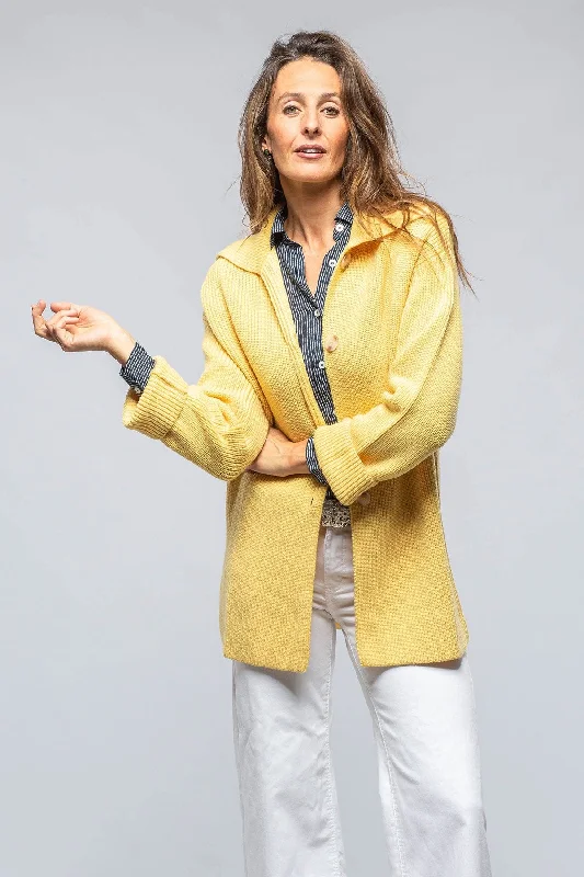 Nina Long Cashmere Ribbed Cardigan In Butter Yellow Silk-blend sweaters