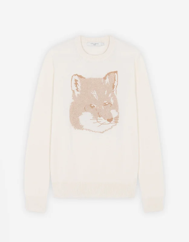 UNISEX PIQUE FOX HEAD R-NECK PULLOVER ECRU Expensive sweaters