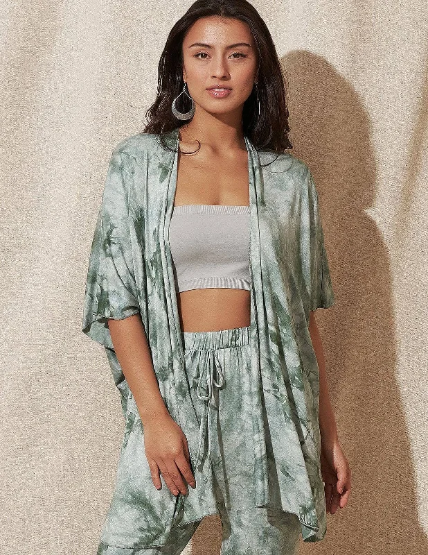 Tie-Dye Kimono Wrap - Sage Layering sweaters