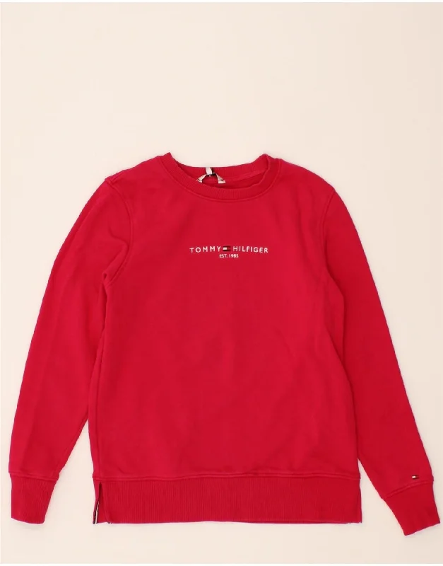 TOMMY HILFIGER Womens Graphic Sweatshirt Jumper UK 10 Small Red Cotton Weekend sweaters