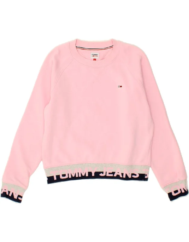 TOMMY HILFIGER Womens Oversized Graphic Sweatshirt Jumper UK 10 Small Pink Eco-friendly sweaters