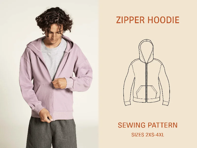 Zipper Hoodie Sewing Pattern-Unisex Spring sweaters