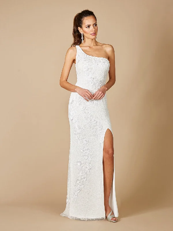 51081 - One shoulder Neckline Embellished Fitted Long Gown