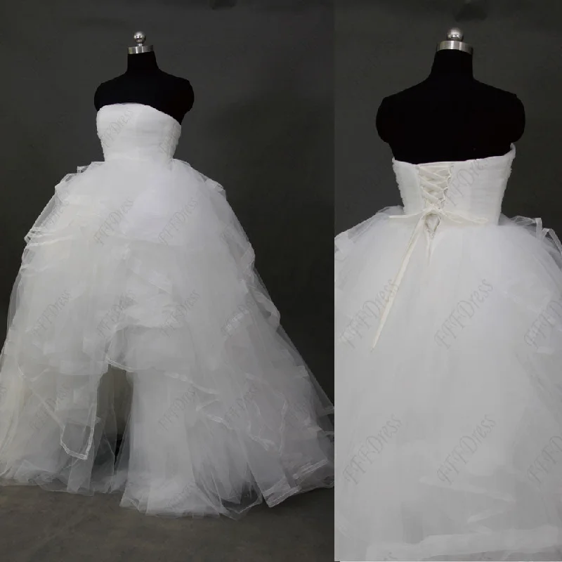 Strapless ball gown high low wedding dresses