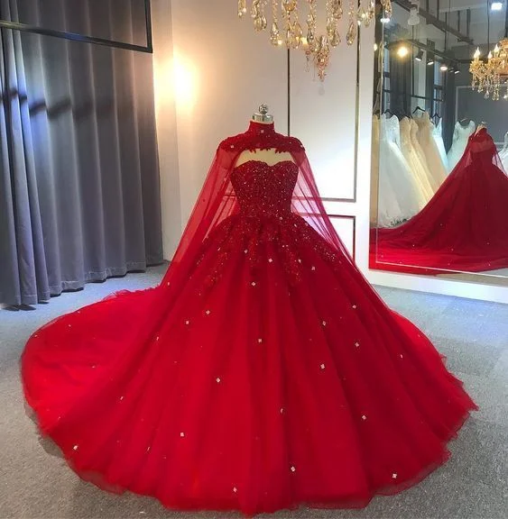 Tulle Ball Gown Wedding Dress With Cape Prom Dresses, Evening Dresses ,DS4617