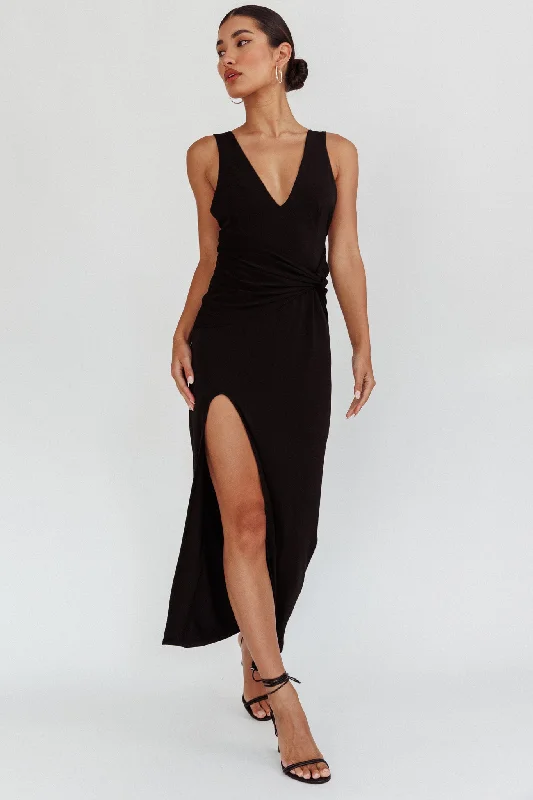 Eternal Waist Twist Split Dress Black