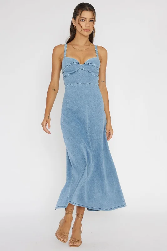 Love To Love Sweetheart Neckline Midi Dress Denim Blue