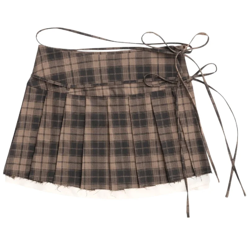 [MAISON SPECIAL]Pleats Wrap Mini Skirt/BROWN(21242515205) Casual Summer Skirt