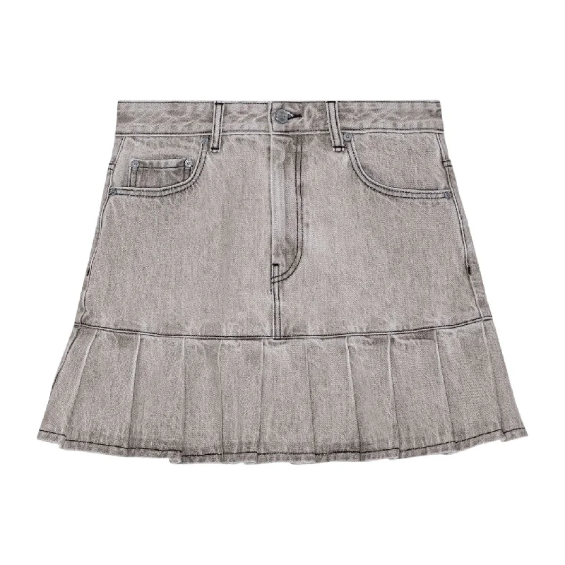 [GANNI]Future Denim Pleated Mini Skirt/GRAY(J1550) Mini Skirt with Pockets