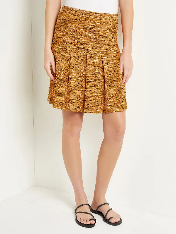 Mini A-Line Skirt - Pleated Tweed Knit Stretch Mini Skirt