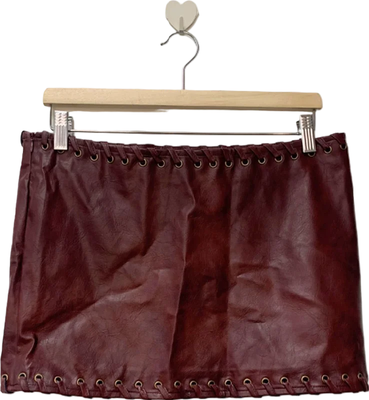 PrettyLittleThing Burgundy Faux Leather Mini Skirt UK 10 Mini Skirt Chic