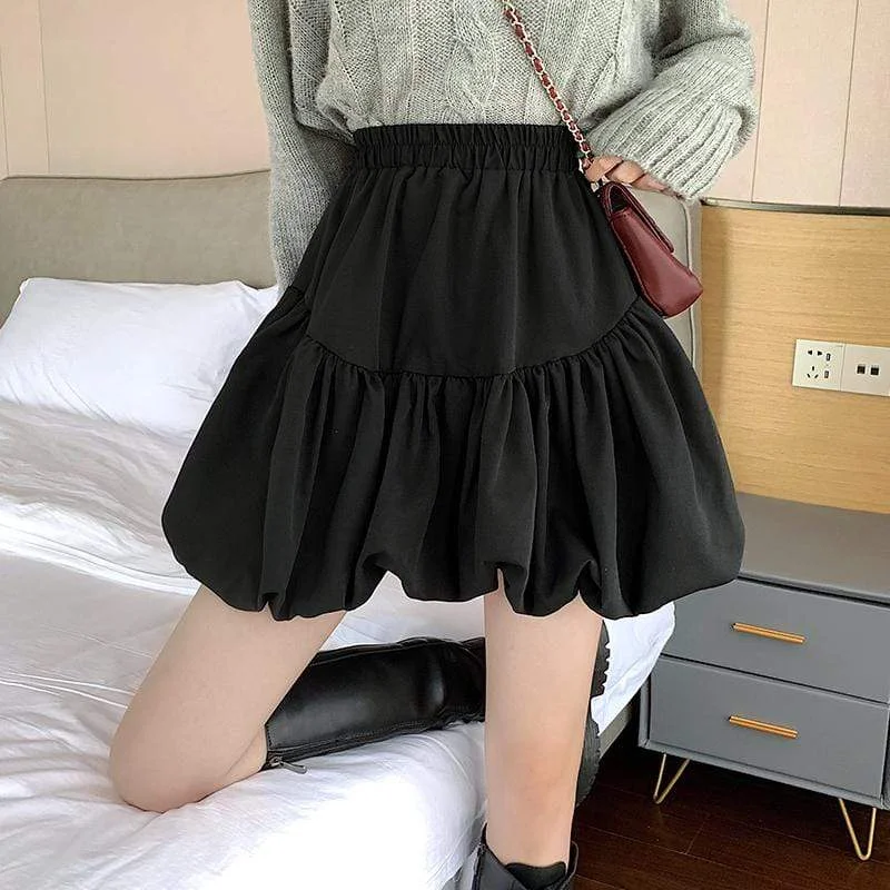 Women's Kawaii Ruched Bubble Short Skirt Mini Skirt Dress