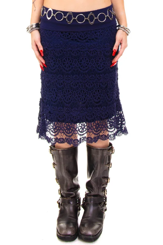 Vintage Y2K Floral Crochet Knit Skirt - M/L