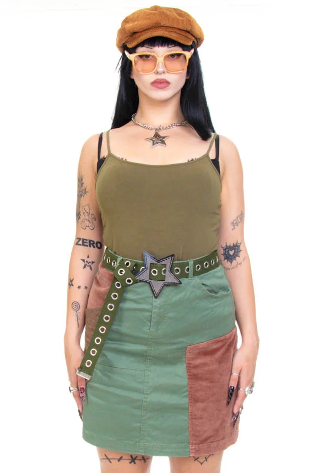 Vintage Y2K Green Patchwork Cord Skirt - M/L