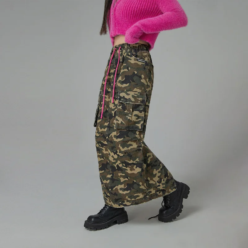 Hiding Your Dms Camo High Waist Long Skirt