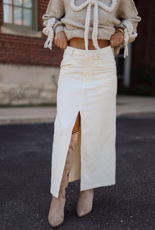 Cream Corduroy Maxi Skirt