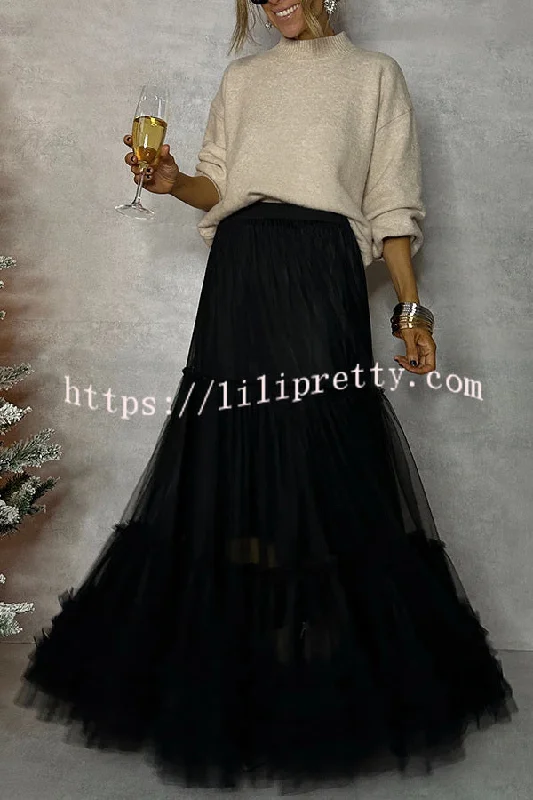 Lilipretty Surprising Tulle Paneled Stretch Waist Maxi Skirt