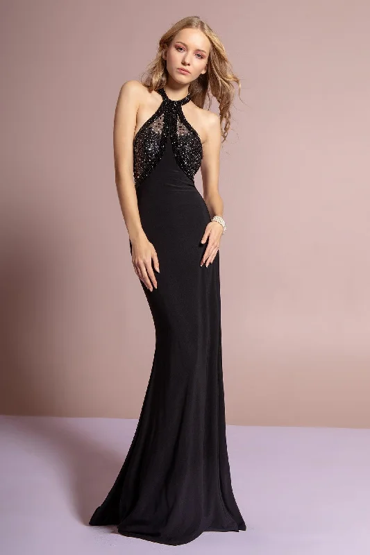 Prom Long Halter Beaded Dress Formal Gown