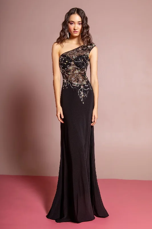 Prom Long Beaded One Shoulder Formal Evening Dress