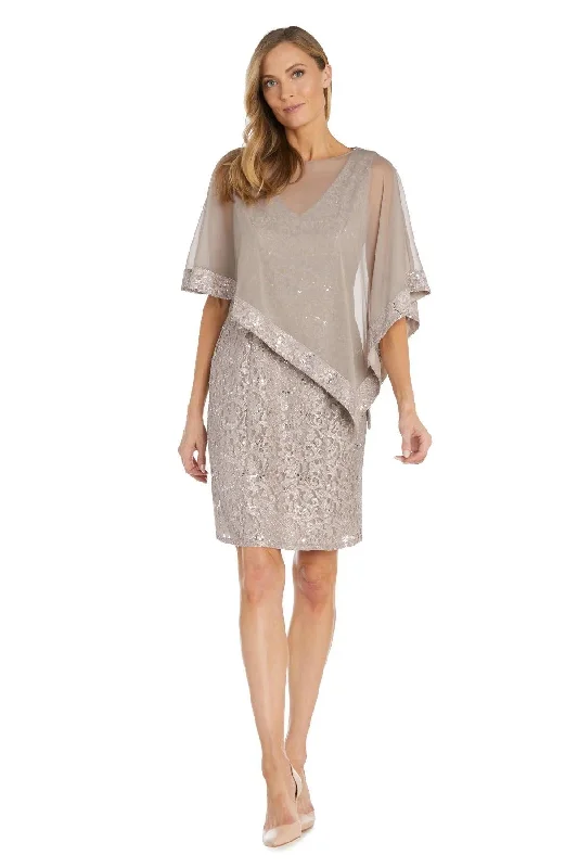 R&M Richards 2857 Short Asymmetrical Lace Poncho Cocktail Dress