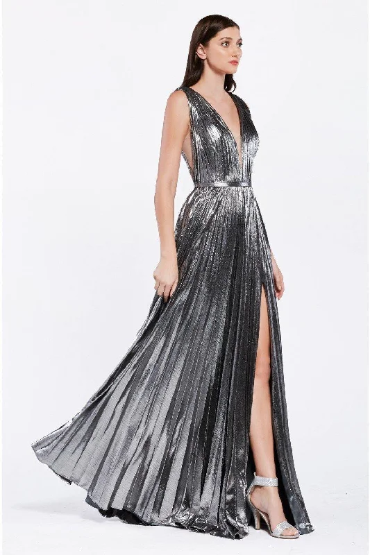 Cinderella Divine CJ529 Metallic Long Prom Dress Evening Gown