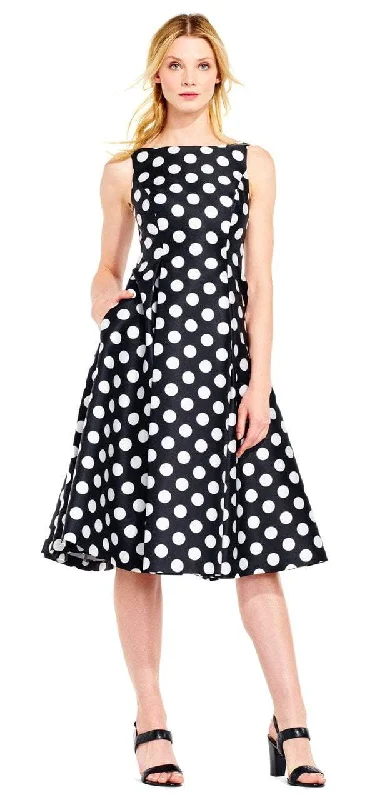 Adrianna Papell Black and White Polka Dot Mikado Dress 41925310