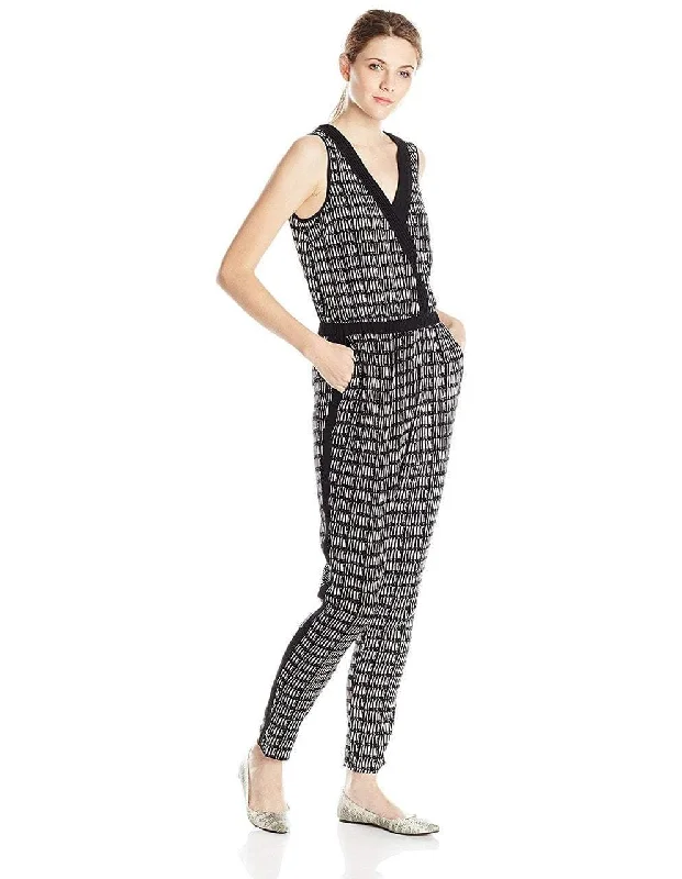 Adrianna Papell Sleeveless Crossover Graphic Jumpsuit 16PD10320 - 1 pc Ivory Black In Size 8 Available