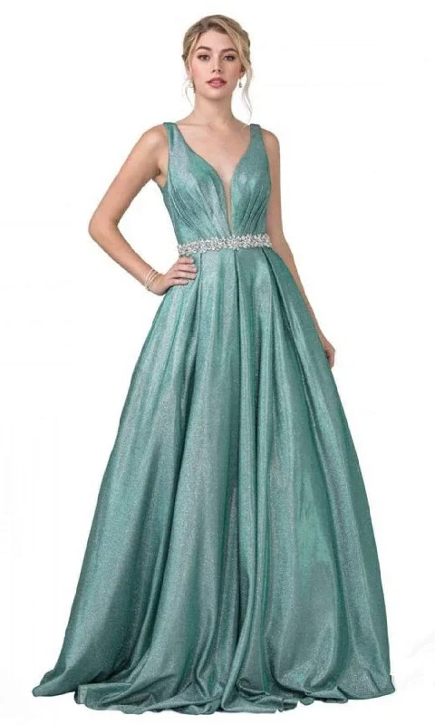 Aspeed Design - L2200 Sleeveless Pleated Glitter A-Line Dress