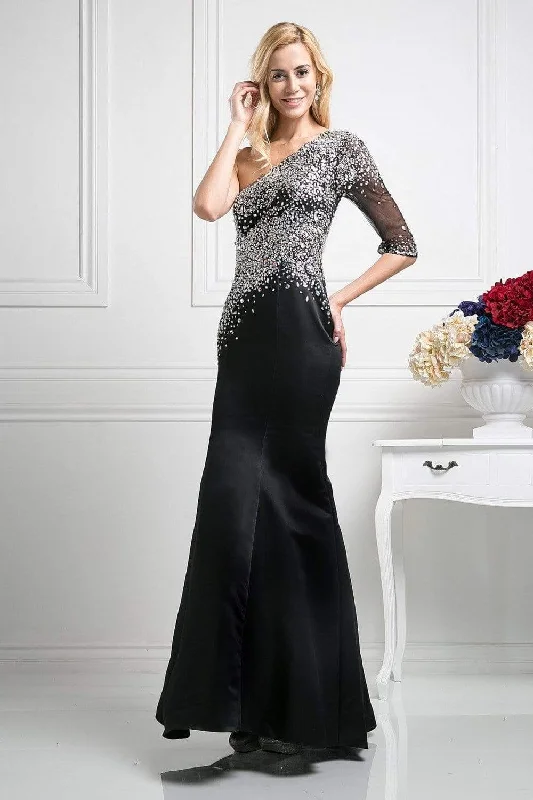 Cinderella Divine - Beaded Asymmetric Neck Trumpet Dress