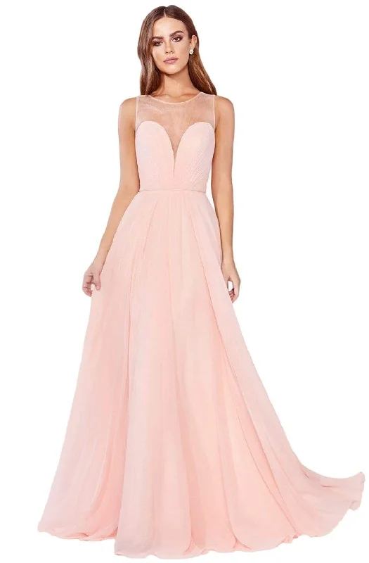 Cinderella Divine - CJ251 Illusion Neckline A-Line Chiffon Dress