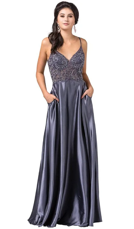 Dancing Queen - 2614 Embellished V-neck A-line Dress