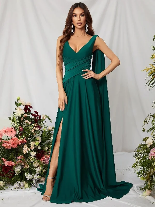 Elegant V Neck Sleeveless A Line Slit Dresses