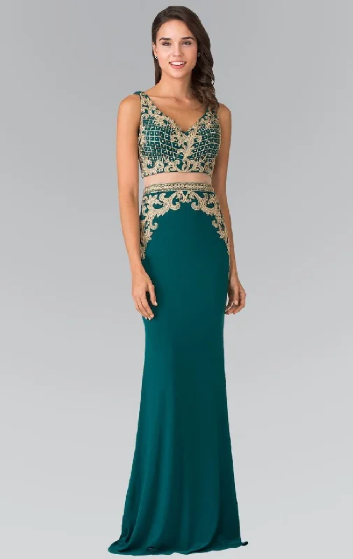 Elizabeth K - GL2334 Beaded V-Neck Jersey Trumpet Dress