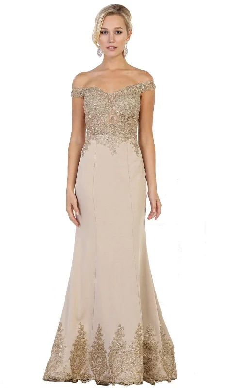 May Queen - RQ7586 Off Shoulder Appliqued Fitted Prom Dress