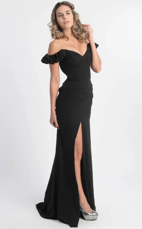 MNM Couture - Ruffled Off-Shoulder Sleeve Sheath Dress G0665