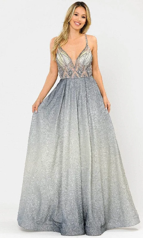 Poly USA 8350 - Sheer Beaded Ombre A-Line Prom Dress