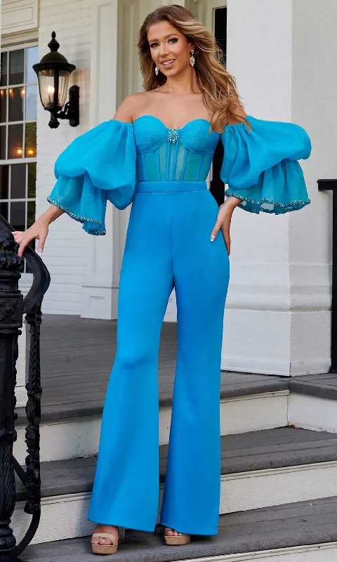 Rachel Allan 50145 - Corset Bodice Bubble Sleeve Jumpsuit