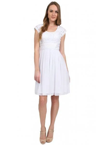 Sue Wong Embroidered Cap Sleeve Scoop Neck Chiffon A-Line Dress - 1 pc White in Size 12 Available