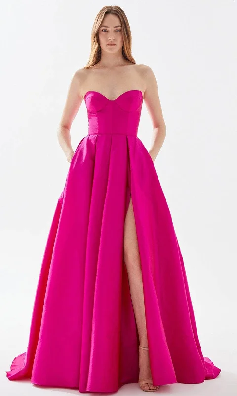 Tarik Ediz 52022 - Bustier A-Line Prom Dress with Slit