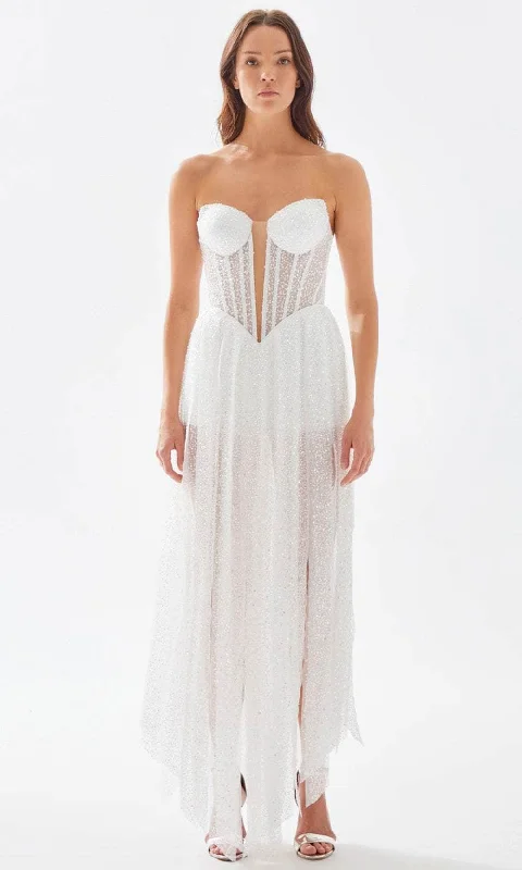 Tarik Ediz 52131 - Beaded Sheer Strapless Dress